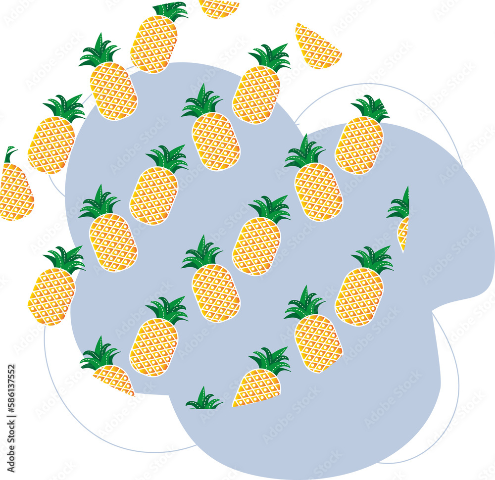 Tropical fruits in summer, irregular color blocks made of colored versions of the pineapple icon Tropical fruits in summer, irregular color blocks made of colored versions of the pineapple icon