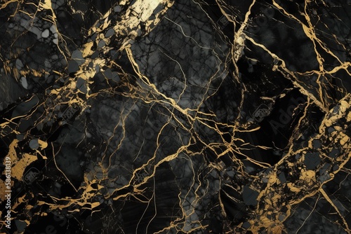 luxurious black and gold marble textured background created with Generative AI technology