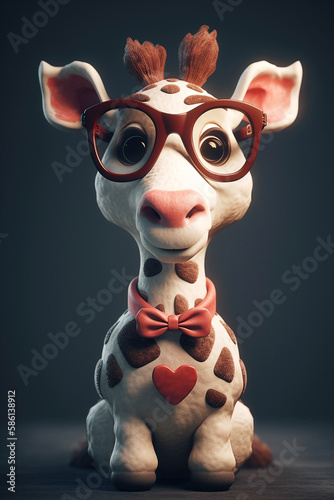Adorable Anthropomorphic Giraffe With Heart Patch And Glasses Smiling Happily Generative Ai Digital Illustration Part 280323