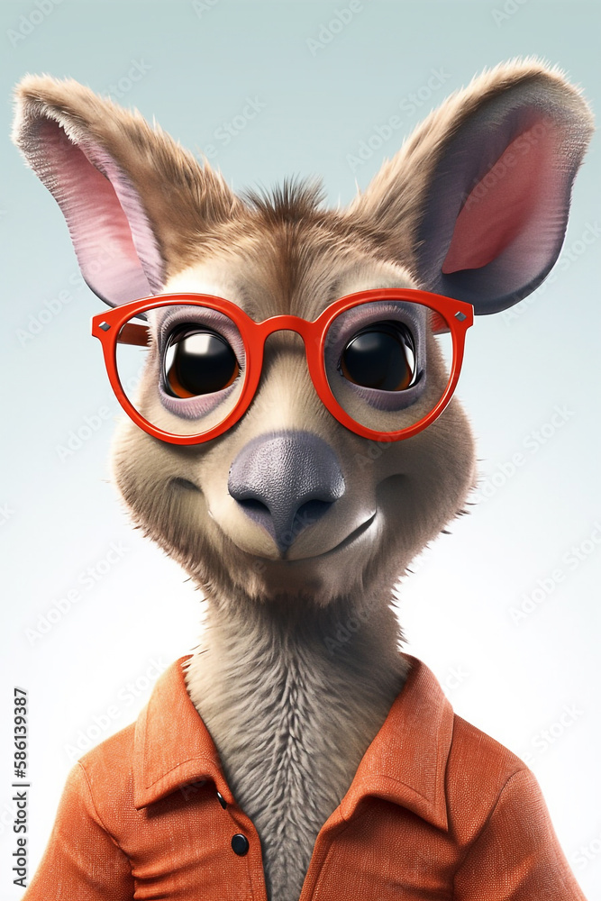 Adorable Anthropomorphic Kangaroo With Heart Patch And Glasses Smiling Happily Generative Ai Digital Illustration Part#280323
