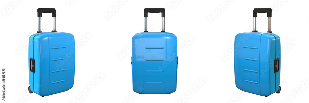 trolley bag on transparent background, left, front and right view (3d render) trolley bag on transparent background, left, front and right view (3d render)