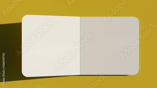 Free Download 3d render mockup of an open square postcard on a yellow background. Mockup of a paper menu, brochure or folder in 3D. To create a design presentation, web design. - GFXLoad