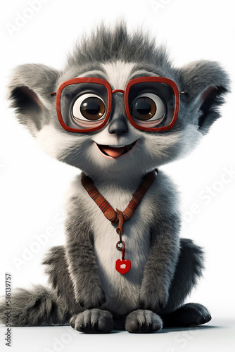 Adorable Anthropomorphic Lemur With Heart Patch And Glasses Smiling Happily Generative Ai Digital Illustration Part#280323