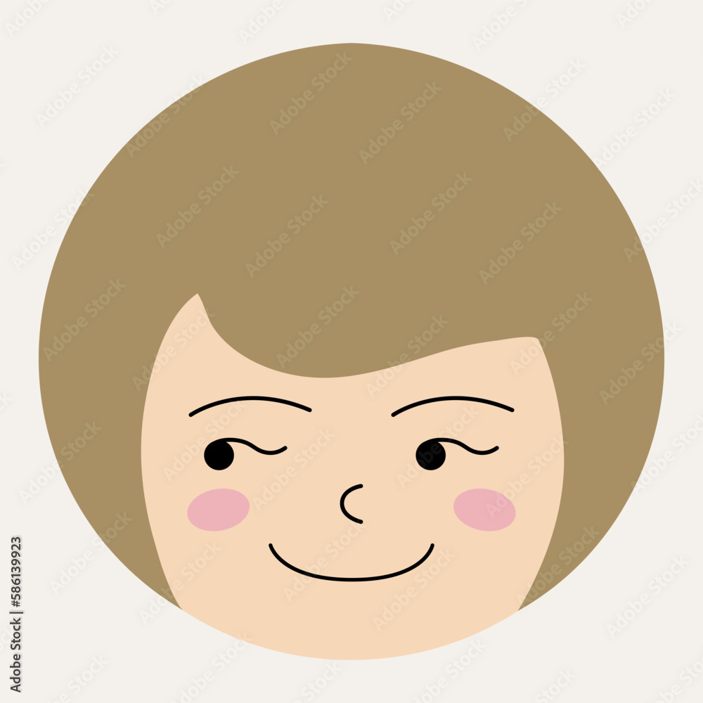 Feminine look, abstract personage, mascot design, funny face, cute icon. Feminine look, abstract personage, mascot design, funny face, cute icon.