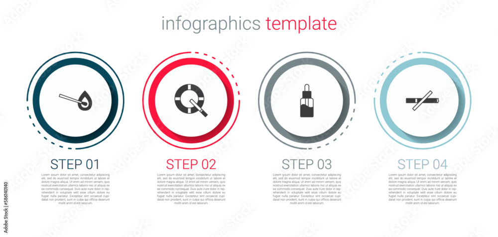 Set Burning match with fire, Ashtray cigarette, Vape liquid bottle and No smoking. Business infographic template. Vector Set Burning match with fire, Ashtray cigarette, Vape liquid bottle and No smoking. Business infographic template. Vector