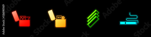 Set Lighter, Cigarette rolling papers and icon. Vector