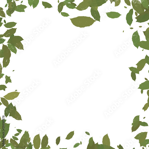Green leaves frame background with white copy space, square layout for social media or overlay design element