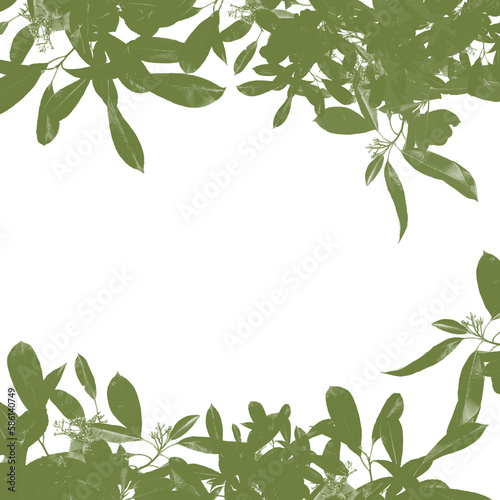 Green leaves background with white copy space  square layout for social media or overlay design element