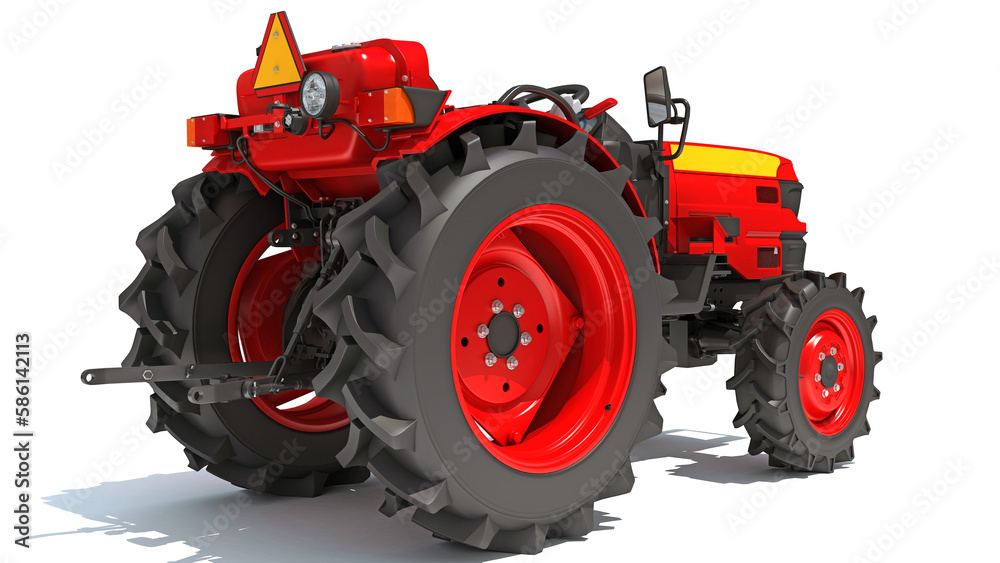 Farm Tractor 3D rendering on white background