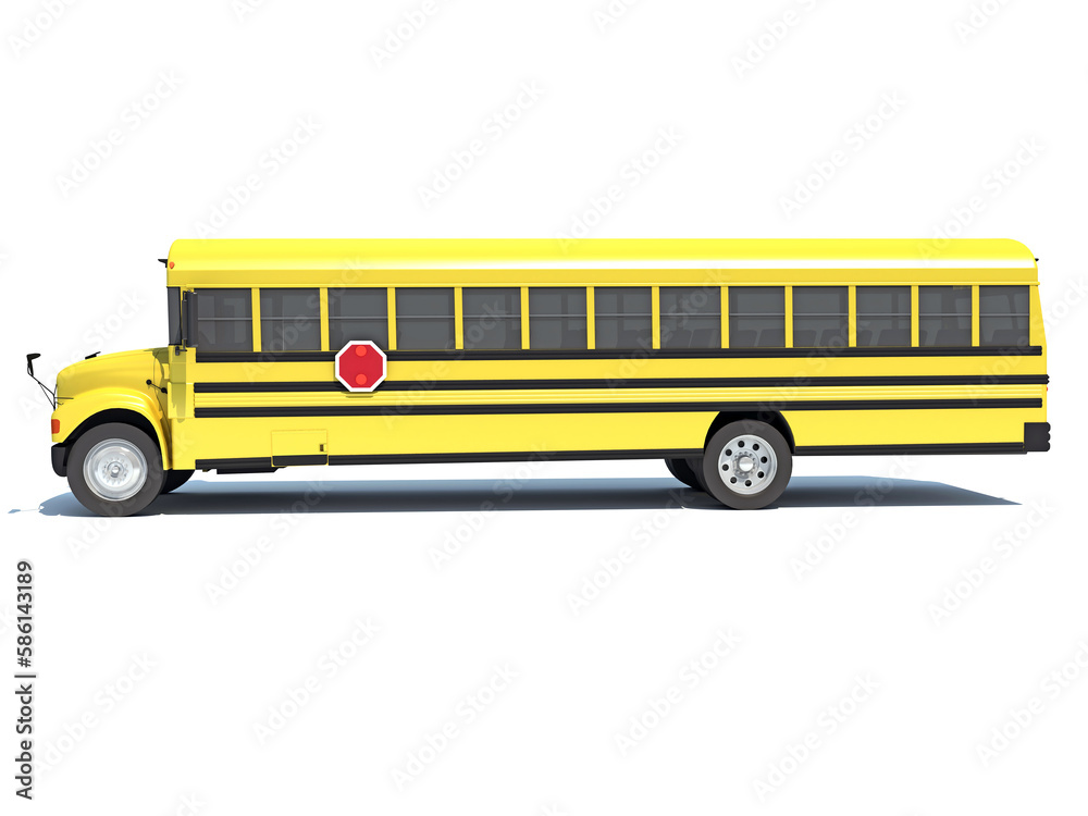 Yellow School Bus 3D rendering on white background