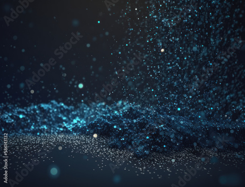 Dark blue and glow particle abstract background Blurry bokeh background with sparkles, particles and glitter created with Generative AI technology © Denis Darcraft