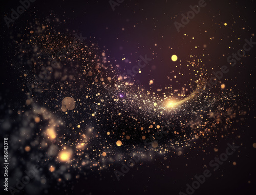 Dark blue and glow particle abstract background Blurry bokeh background with sparkles, particles and glitter created with Generative AI technology