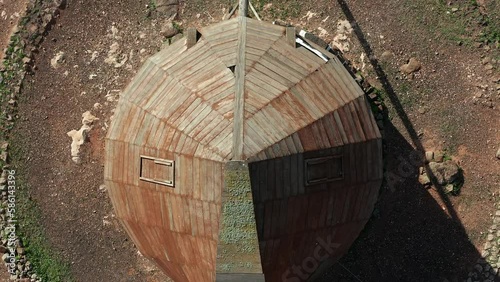 Topdown aerial view windmill in Fuerteventura