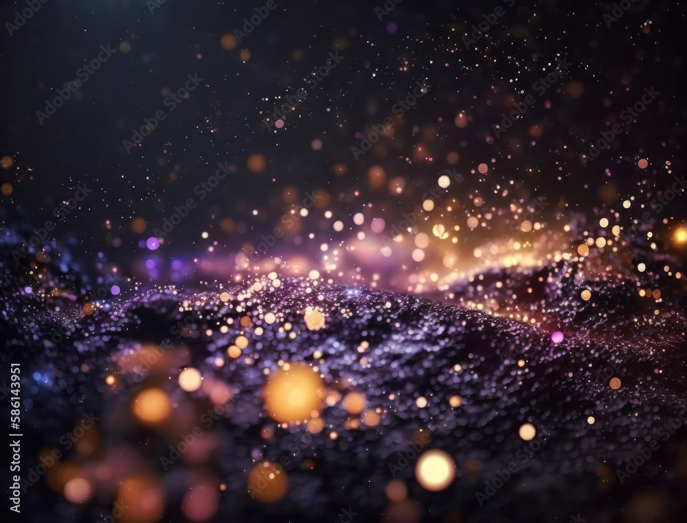 Dark blue and glow particle abstract background Blurry bokeh background with sparkles, particles and glitter created with Generative AI technology Dark blue and glow particle abstract background Blurry bokeh background with sparkles, particles and glitter created with Generative AI technology