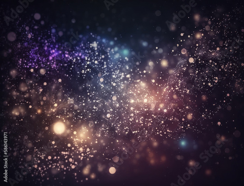 Dark blue and glow particle abstract background Blurry bokeh background with sparkles, particles and glitter created with Generative AI technology © Denis Darcraft