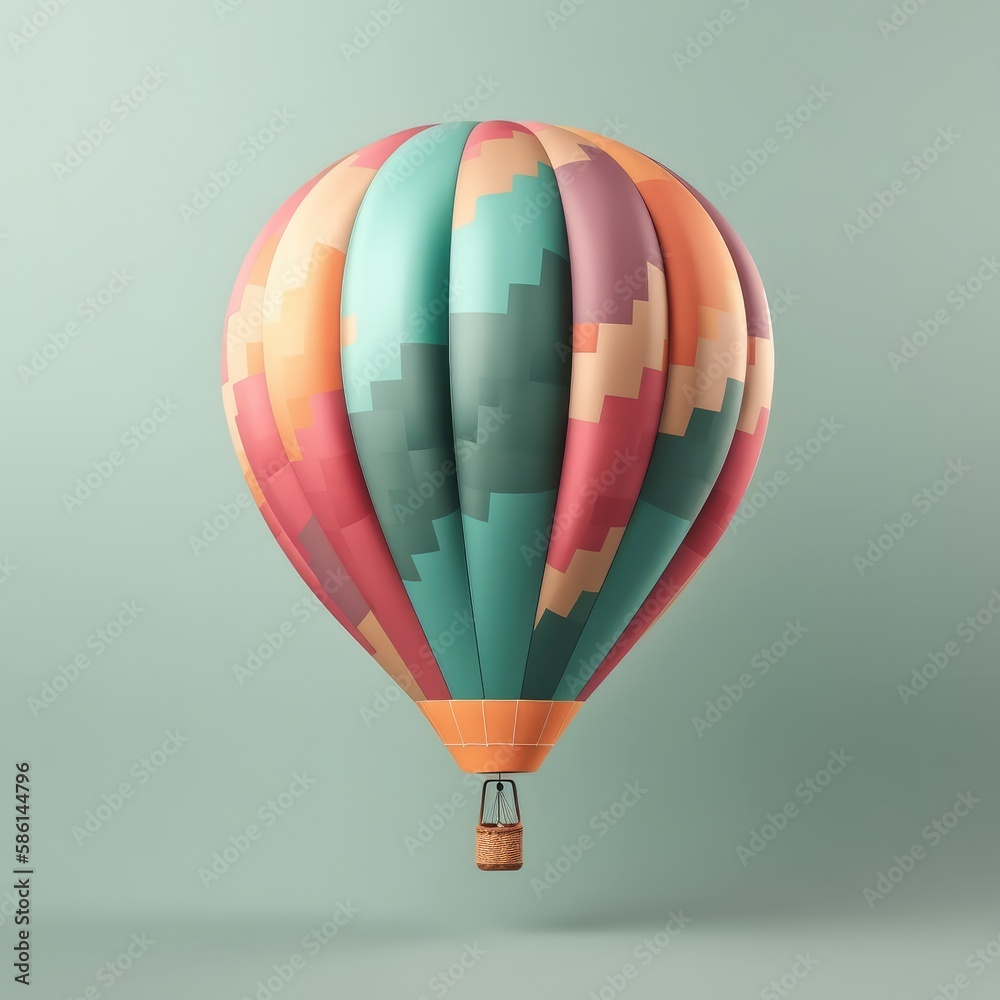 Fototapeta premium Colorful hot air balloon in pastel background. Travel and adventure concept symbolizing freedom andexcitement. Generative AI