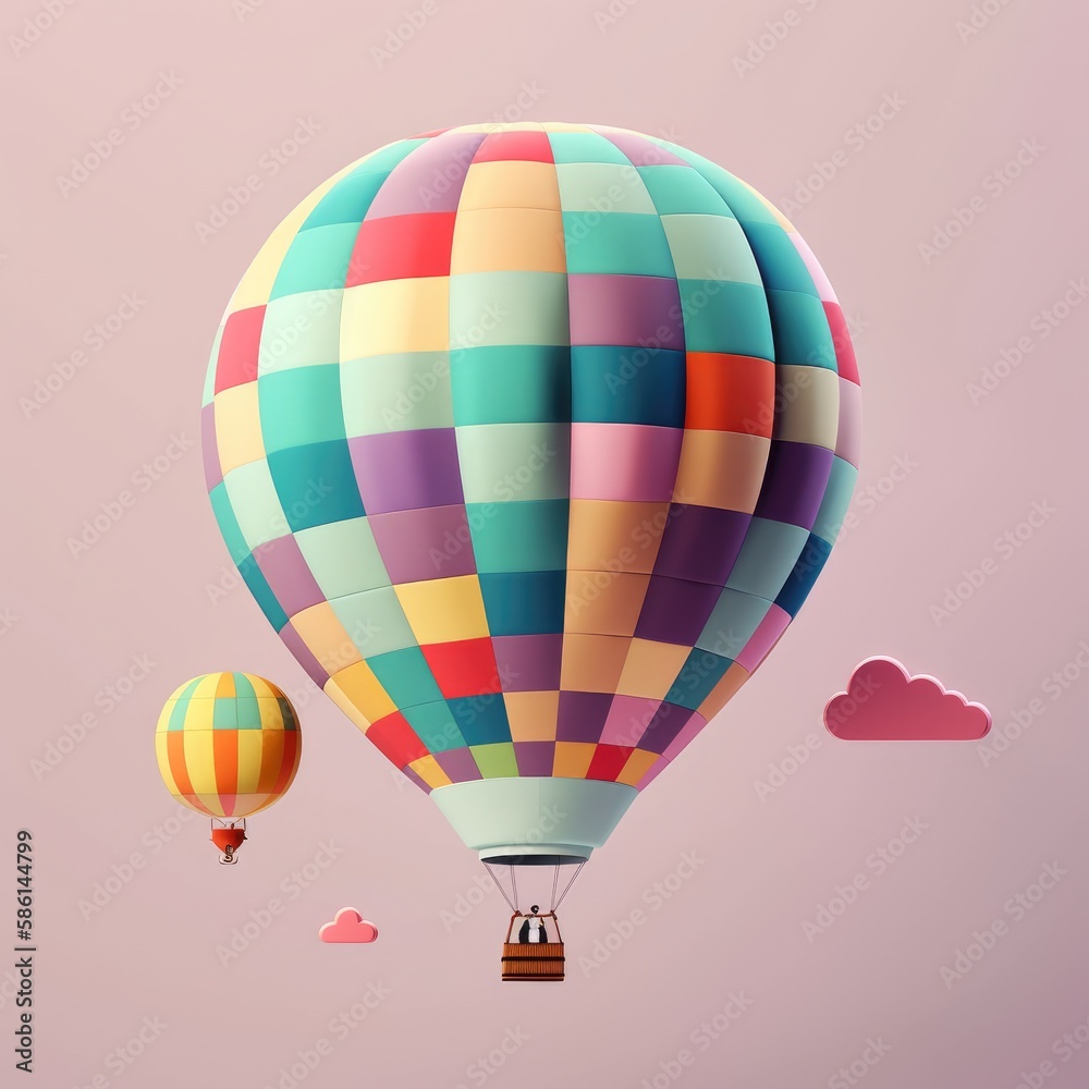Fototapeta premium Colorful hot air balloon in pastel background. Travel and adventure concept symbolizing freedom andexcitement. Generative AI