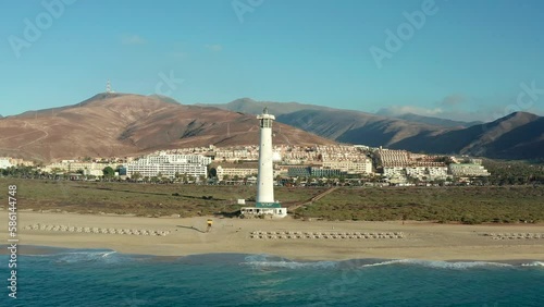 Morro Jable lighthouse aerial view in Fuerteventura photo