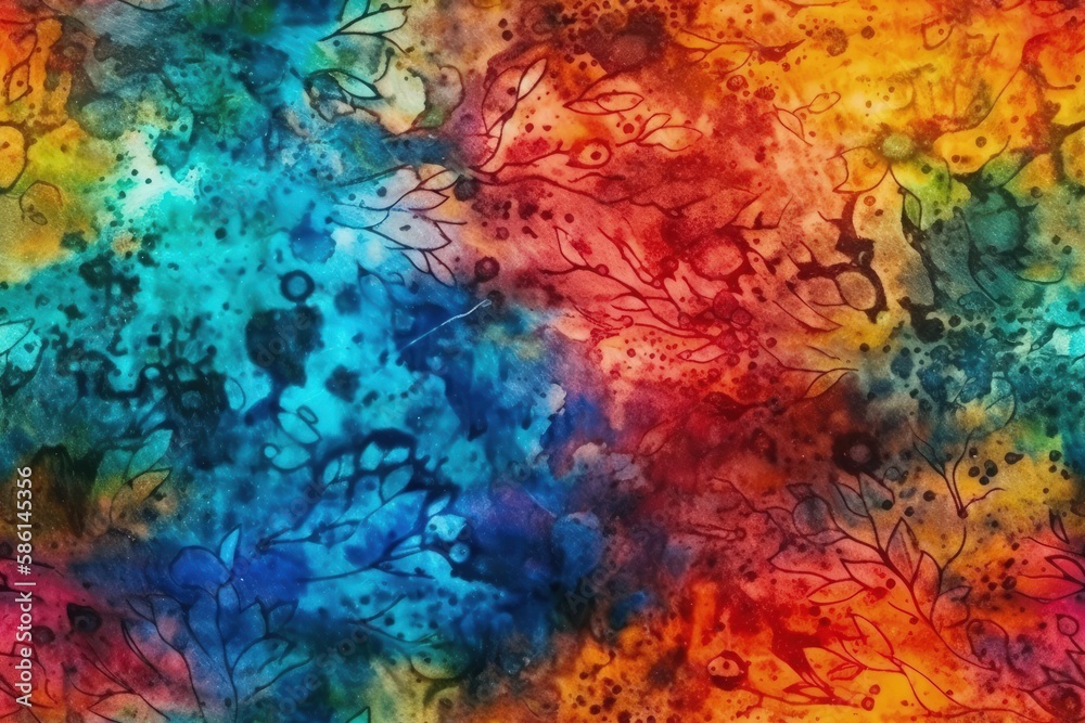 vibrant painting featuring a variety of leaves and flowers created with Generative AI technology