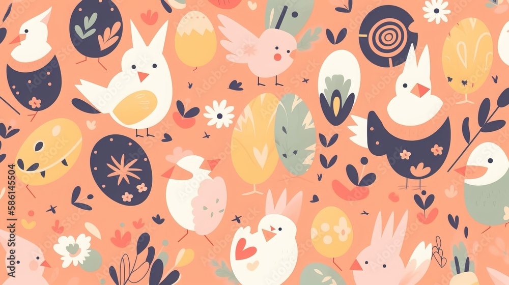 Simple Seamless Doodle Easter Themed Pattern - Generative AI Simple Seamless Doodle Easter Themed Pattern - Generative AI