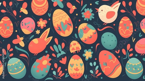 Simple Seamless Doodle Easter Themed Pattern - Generative AI