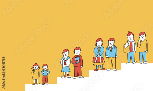 小学校から大学までの成長ステップのイラスト