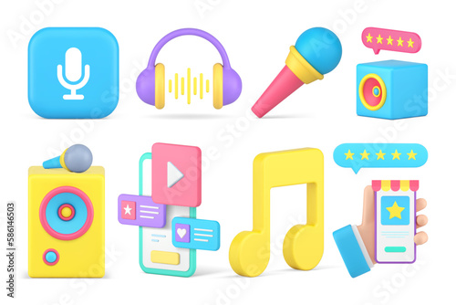 Multimedia content online store smartphone application music video technology set 3d icon vector