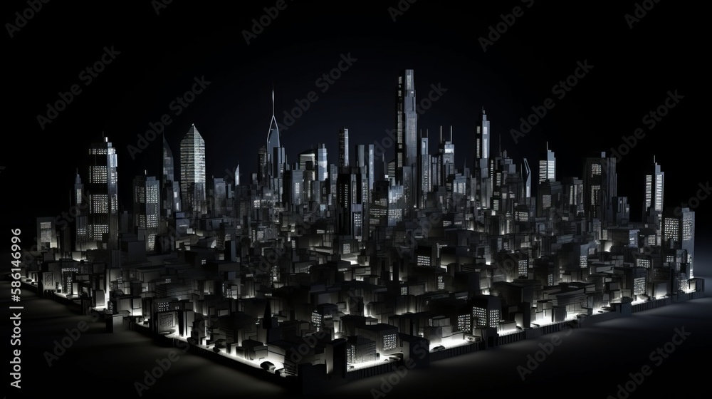 3d City In The Night, Black Background - Generative AI