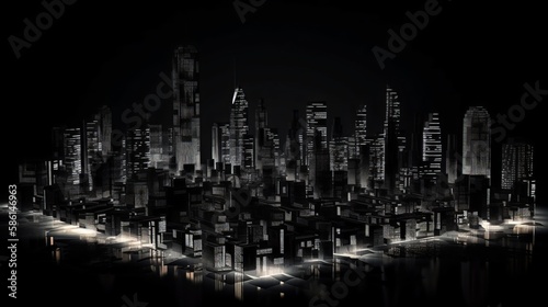 3d City In The Night  Black Background - Generative AI