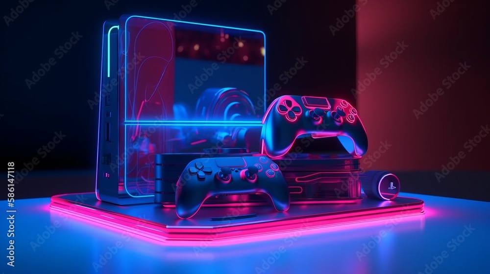 Naklejka premium 3d Game Station With Colorfull Light - Generative AI