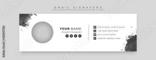 Creative email signature template design or email footer with black watercolor