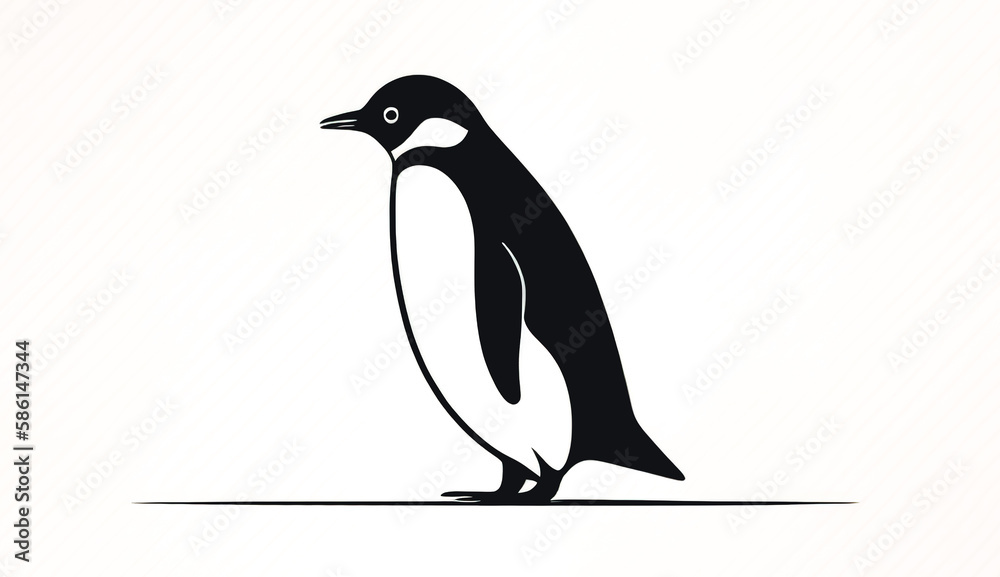 Naklejka premium Creative illustration with penguin, logo, generative AI.