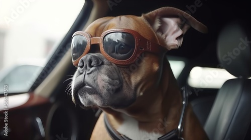 Dog Driving Small Car With Pilot s Glasses - Generative AI