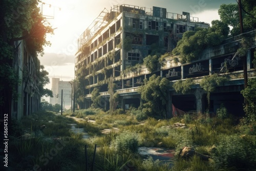 grand urban building surrounded by lush green trees created with Generative AI technology
