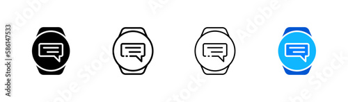 Smart watch notification. Different styles, color, notification icons set on smart watches. Vector