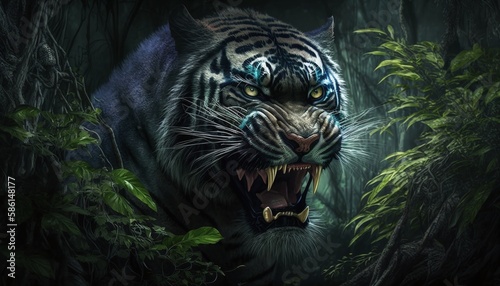 The Fury of the Jungle with an Intensely Glaring Black Panther in its Natural Habitat Generated by AI
