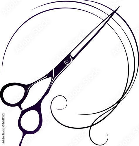 Hair stylists scissors and beautiful curl of hair. Design for beauty and hair salon