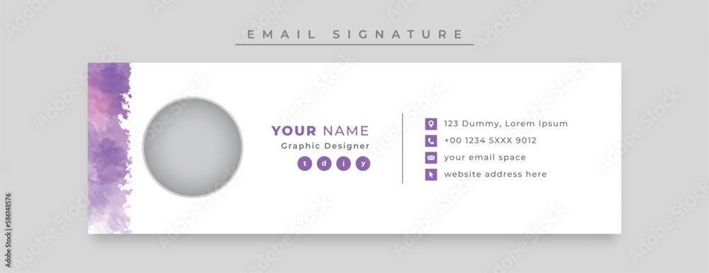 Minimal email signature template design or email footer with digital profile with watercolor