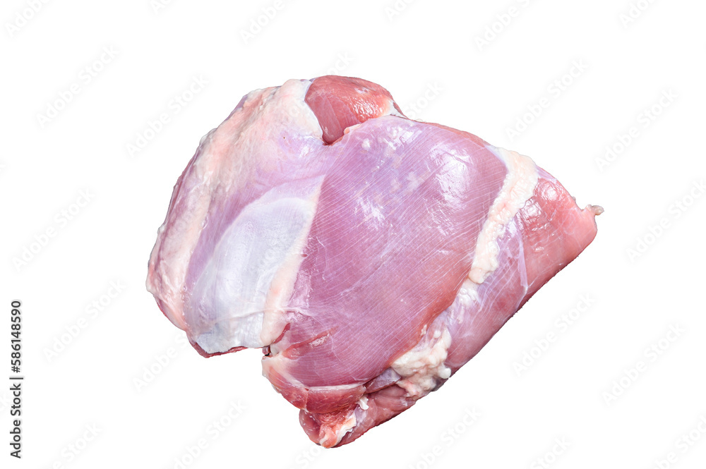 Raw boneless Turkey thigh fillet. Isolated, transparent background.