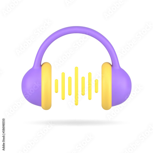 Music listening headphones sound acoustic equalizer wave audio broadcasting 3d icon realistic vector