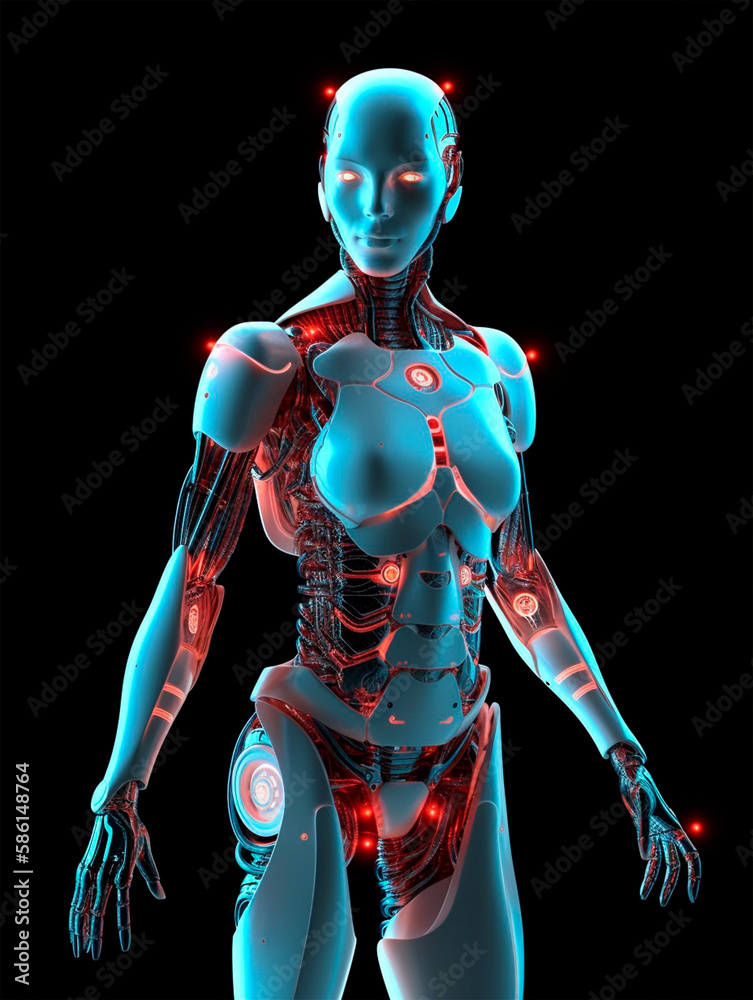 futuristic robot, android glows menacing red futuristic robot, android glows menacing red