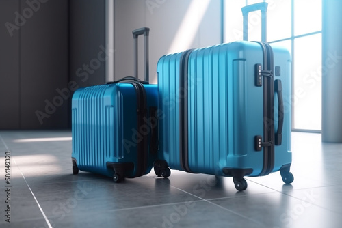 suitcase travel luggage in airport 3d render