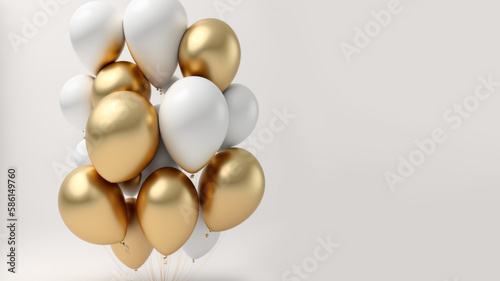 Gold and white balloon on white background with copy space. generative ai.