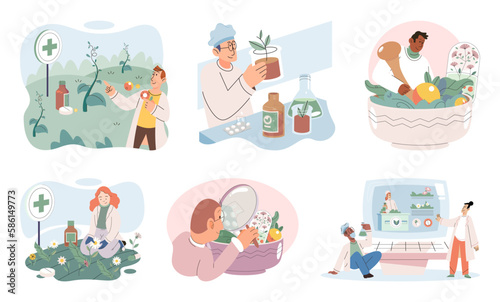 Scientist study research liquid medicine from natural herbal. Medical marijuana research. Modern and traditional medical, Alternative organic herbal drug and chemical medicine. Homeopathy healthcare