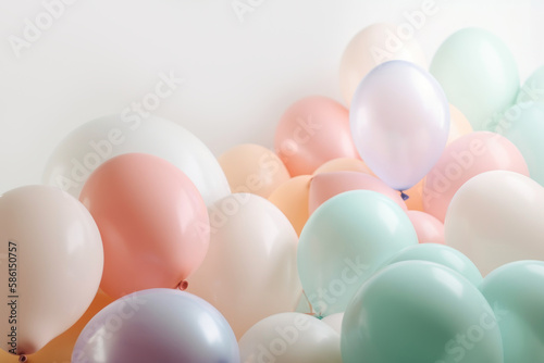 Pastel tone colors of balloon on white  background with copy space. generative ai. © ant