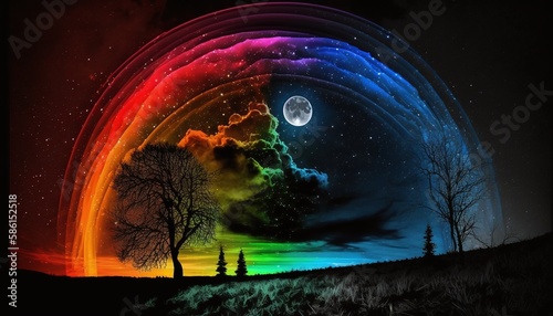 Radiant Spectrum with a LED Rainbow Shining Bright Against the Night Sky Generated by AI © Rodrigo