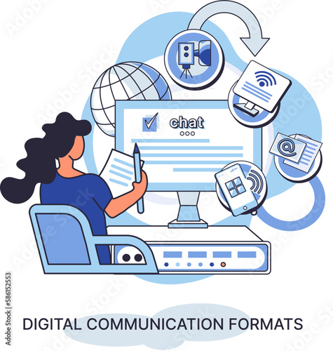 Digital communication formats metaphor, content online data and social media streaming. Abstract modern news feed and website connection. Open sourse software unified conversation modern technology