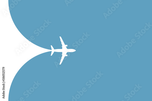 Simple airplane travel opens the background behind itself. Plane journey, romantic travel, tours, cruises, airport advertising, trip abroad on vacation, and plane routes vector illustration banner