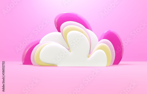 Easter 3d render spring flowers for product showcase. Cartoon style festive holiday celebration three dimensional background.