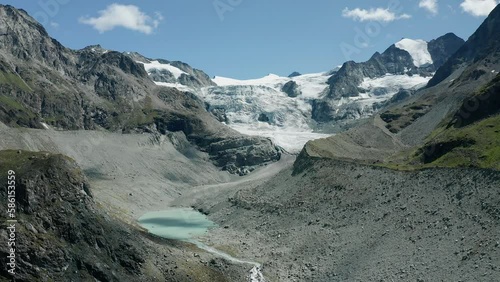 Moiry glacier in Swiss alps aerial view photo